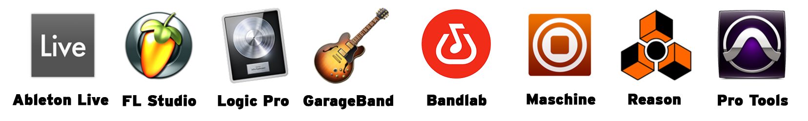 Logos of different digital audio workstations